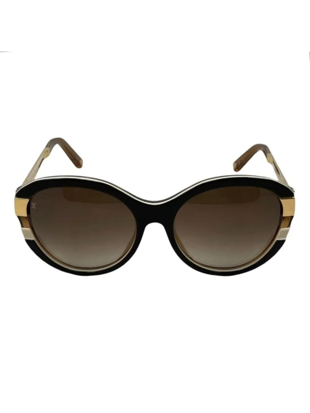 Louis Vuitton Sunglasses Petit Spucson Cat Eye Logo Lame Black Brown Gold